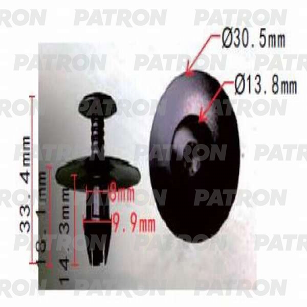 PATRON P370309A Клипса пластмассовая (упаковка 100шт) Mercedes применяемость: пороги, крылья, уплотнитель