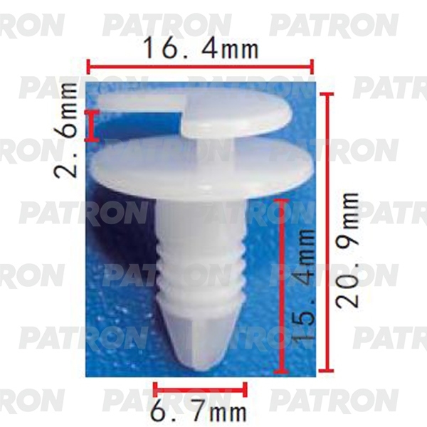 PATRON P372089 Клипса пластмассовая Renault Peugeot Citroen Alfa Romeo Fiat Lancia Применяемость: Клипса внутренней отделки D=T=16.4, H=20.9, F=6.7