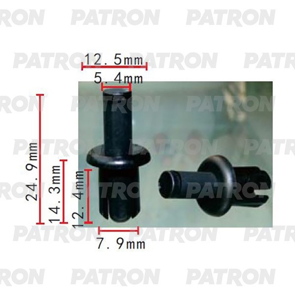 PATRON P372115 Клипса пластмассовая Land Rover Применяемость: Держатель обшивки T=12.5, D=5.4, H=14.3, F=7.9