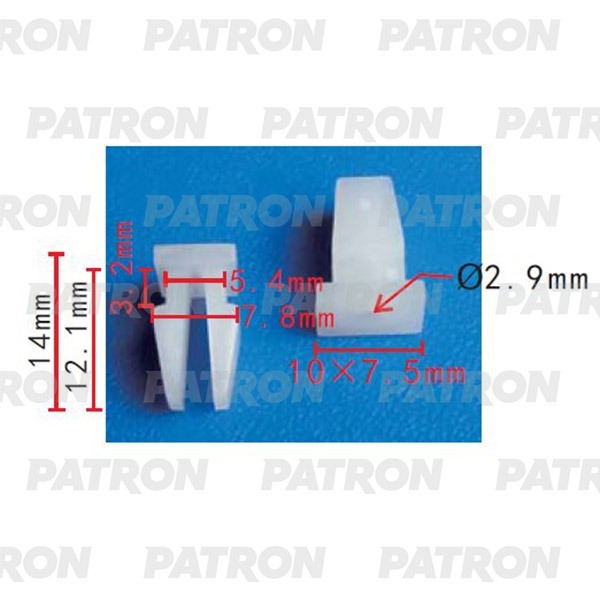 PATRON P372122 Вставка под винт Hyundai Применяемость: Держатель под саморез T=10.0x7.5, D=2.9, F=5.4, H=14.0