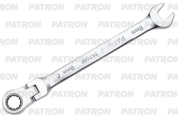 PATRON P75709F Ключ комбинированный трещоточный с шарниром, 9 мм