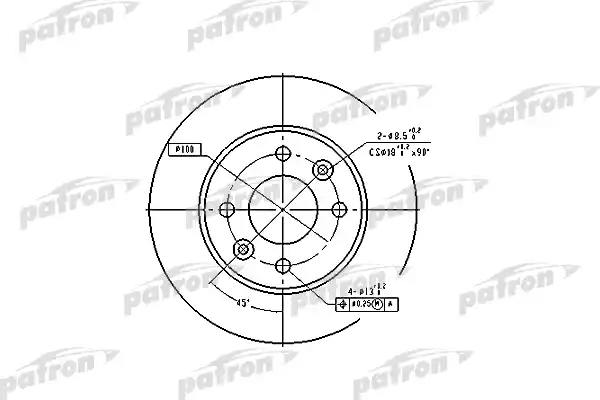 PATRON PBD1013 Диск тормозной RENAULT CLIO/R19/R21 1.2-1.9D 86>, LOGAN MCV,  1.4, SANDERO,  1.2 16V,  1.2 16V LPG,  1.4,  1.4 MPI LPG,  1.5 dCi,  1.6. SANDERO II