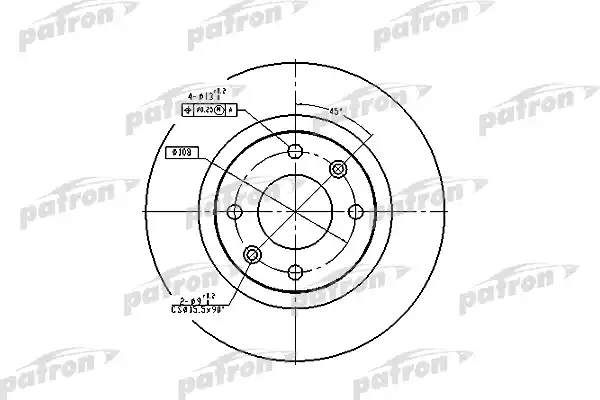 PATRON PBD1216 Диск тормозной передн CITROEN: BX 82-93, BX Break 83-94, PEUGEOT: 305 I 77-82, 305 II 82-90, 305 II Break 82-88, 405 I 87-92, 405 I Break 88-92, 405 II 92-95, 4