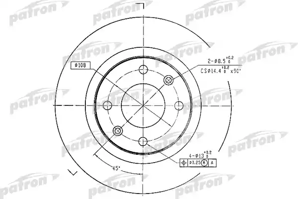 PATRON PBD1220 Диск тормозной передн CITROEN: BERLINGO 96-, BERLINGO фургон 96-, BX 86-93, BX Break 88-94, XANTIA 93-98, XANTIA 98-03, XANTIA Break 95-98, XANTIA Break 98-03,