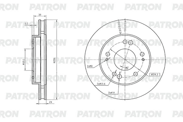 PATRON PBD1434 Диск тормозной передн CHRYSLER: Sebring 01-05   DODGE: Avenger 2000, Stratus 01-05   MITSUBISHI: Eclipse 96-01, Galant 99-01 2.4L