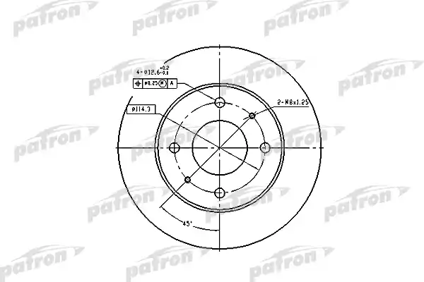 PATRON PBD1443 Диск тормозной передн HYUNDAI: SANTAMO 99-, KIA: JOICE 00-, MITSUBISHI: GALANT IV 88-92, GALANT IV седан 87-92, GALANT V 92-96, GALANT V седан 92-96, GALANT VI