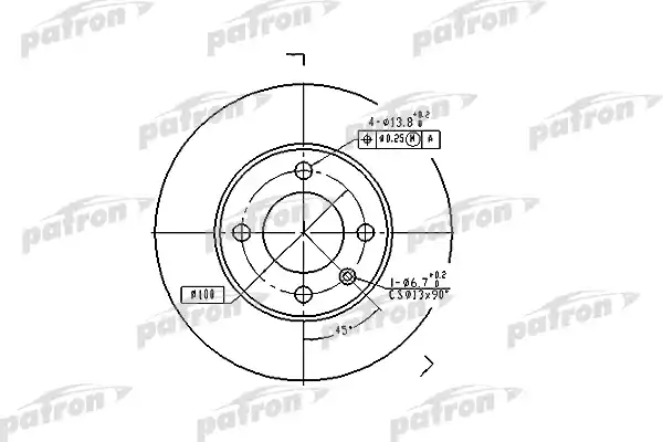PATRON PBD1516 Диск тормозной передн AUDI: 80 75-78, 80 78-86, COUPE 80-88, SEAT: CORDOBA 93-99, CORDOBA Vario 96-99, IBIZA II 93-99, TOLEDO I 91-99, VW: CADDY I 82-92, GOLF I