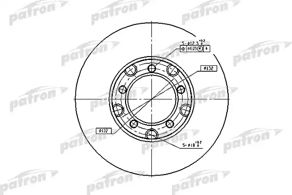 PATRON PBD1577 Диск тормозной передн MERCEDES-BENZ: T1 c бортовой платформой 77-96, T1 c бортовой платформой 77-96, T1 автобус 77-96, T1 автобус 89-96, T1 фургон 82-96, T1 фур