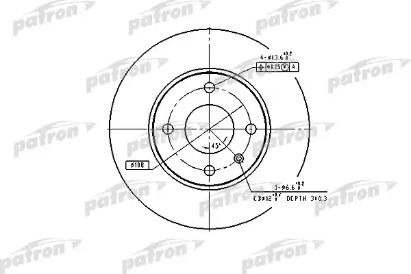 PATRON PBD1655 Диск тормозной передн FORD: ESCORT IV 86-90, SIERRA 87-93, SIERRA хечбэк 82-86, SIERRA хечбэк 87-93, SIERRA универсал 82-86, SIERRA универсал 87-93