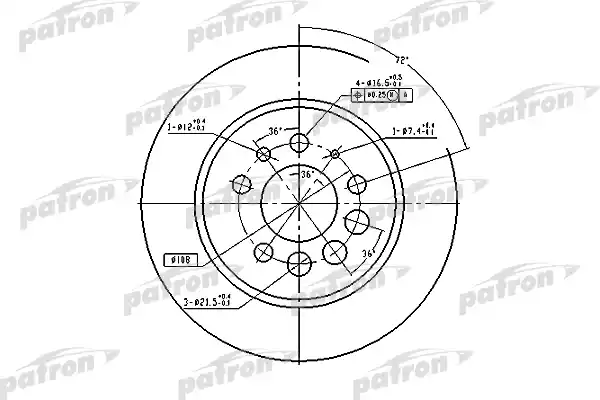 PATRON PBD1674 Диск тормозной задн VOLVO: 240 74-93, 240 Kombi 74-93, 260 74-82, 260 универсал 75-82, 740 83-92, 740 Kombi 85-92, 760 81-92, 760 Kombi 82-92, 780 86-87, 940 90
