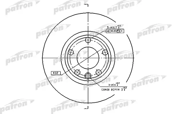 PATRON PBD2665 Диск тормозной передн VW: TRANSPORTER IV c бортовой платформой 90-03, TRANSPORTER IV автобус 90-03, TRANSPORTER IV фургон 90-03