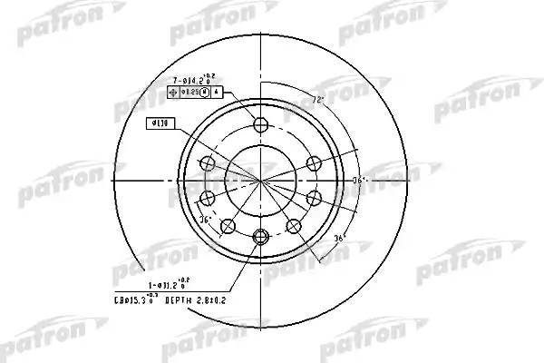 PATRON PBD2778 Диск тормозной передн OPEL:CALIBRA A 03.92-07.97,SPEEDSTER 09.00-,VECTRA B 10.95-04.02,VECTRA B хечбэк 10.95-07.03,VECTRA B универсал 11.96-07.03, SAAB:9-3 02.9