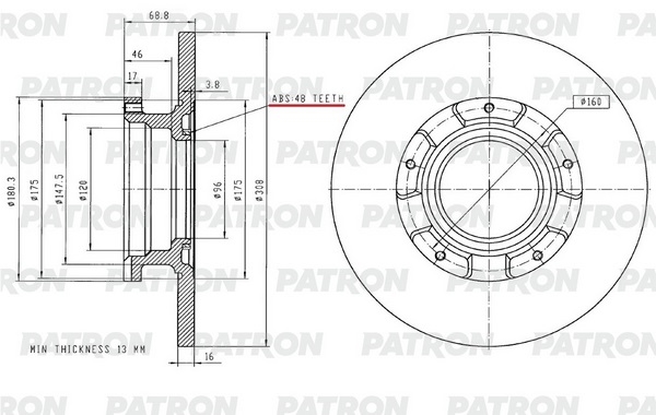 PATRON PBD2928 Диск тормозной задн FORD Transit 12- (D=308 мм   )