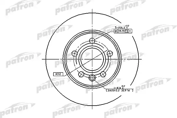 PATRON PBD4047 Диск тормозной задн VW: TRANSPORTER IV c бортовой платформой 90-03, TRANSPORTER IV автобус 90-03, TRANSPORTER IV фургон 90-03