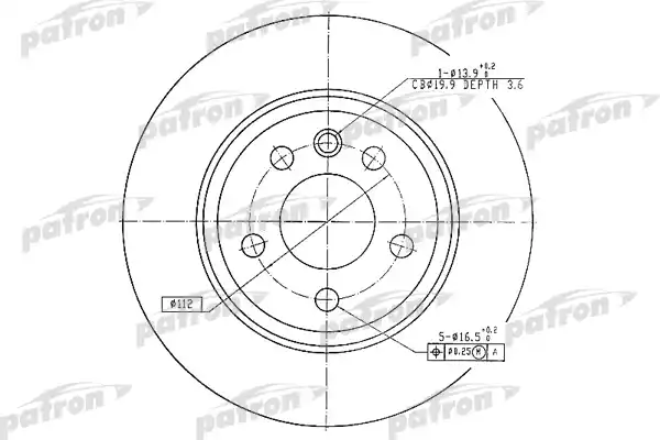 PATRON PBD4208 Диск тормозной задн FORD: GALAXY 00-, SEAT: ALHAMBRA 96-, VW: SHARAN 95-, TRANSPORTER IV c бортовой платформой 96-03, TRANSPORTER IV автобус 96-03, TRANSPORTER