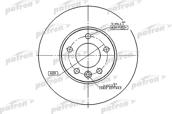 PATRON PBD4308 Диск тормозной передн VW:MULTIVAN V 04.03-,TOUAREG 01.03-,TRANSPORTER V c бортовой платформой/ходовая часть 04.03-,TRANSPORTER V фургон 04.03-