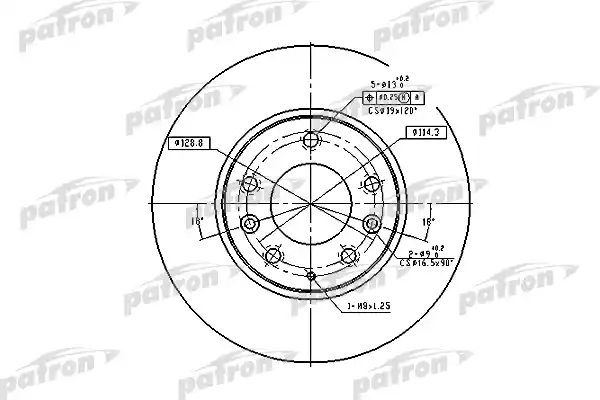 PATRON PBD4386 Диск тормозной передн MAZDA: 6 02-, 6 Hatchback 02-, 6 Station Wagon 02-