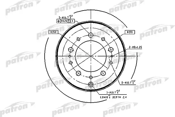 PATRON PBD4483 Диск тормозной задн TOYOTA: LAND CRUISER 100 98-, LEXUS: LX470 98-07