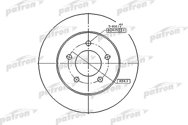 PATRON PBD5373 Диск тормозной передн CHRYSLER: Town & Contry 96-00,DODGE: Caravan, Grand Caravan 96-00 - обод 15, VOYAGER I 84-95, VOYAGER II 95-01,  DODGE: CARAVAN II 95-