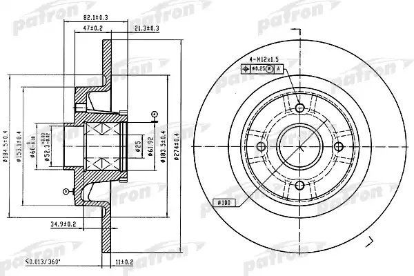 PATRON PBD7010 Диск тормозной задн c подшипником и кольцом ABS (1 шт) RENAULT: MEGANE Grandtour 99-, MEGANE Scenic 97-99, SCENIC 99-03
