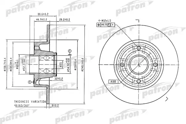 PATRON PBD7015 Диск тормозной