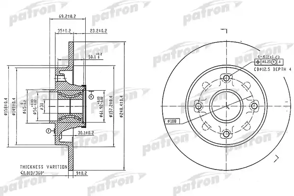 PATRON PBD7016 Диск тормозной задн c подшипником и кольцом ABS (1 шт) PEUGEOT: 207/307, Citroen C4 all 06>