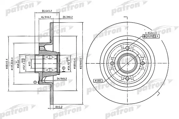 PATRON PBD7018 Диск тормозной задн c подшипником и кольцом ABS (1 шт) RENAULT: Scenic/Megane 1.4-2.0i/dCi 03>