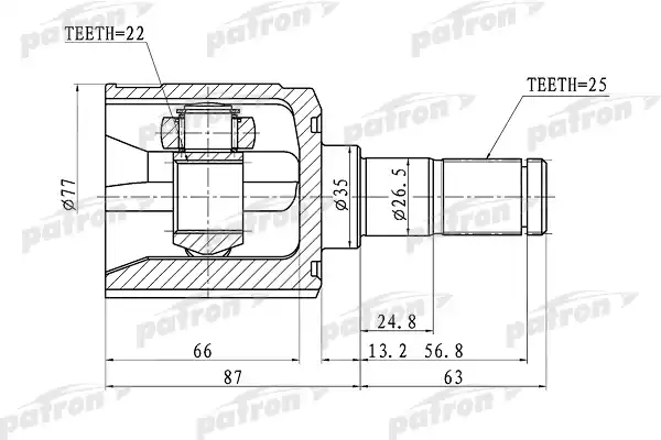 PATRON PCV1003 ШРУС внутренний 22x35x25 HYUNDAI GETZ 02-11, ACCENT/VERNA 99-
