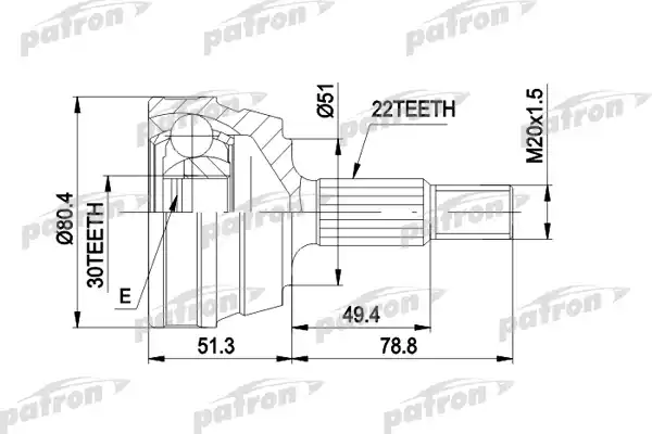 PATRON PCV1004 ШРУС наружн к-кт 22x50x30 VW: GOLF I 74-84, GOLF I Cabriolet 79-83, JETTA I 78-84, SCIROCCO 74-80