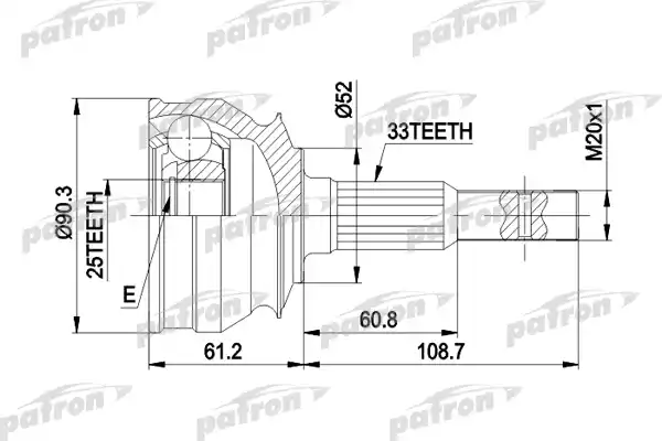 PATRON PCV1008 ШРУС наружн к-кт 33x52x25 OPEL: ASCONA, KADETT 1.6-2.0