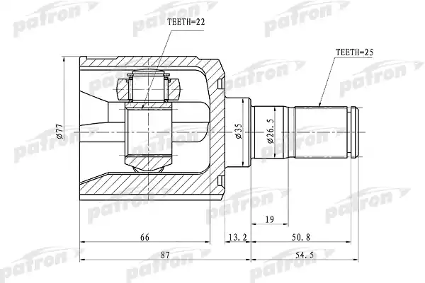 PATRON PCV1010 ШРУС внутренний 22x35x25 HYUNDAI GETZ 02-11, ACCENT/VERNA 99-