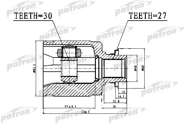 PATRON PCV1017 ШРУС внутренний 30x40x27 HONDA ACCORD CL/CN/CM 02-08
