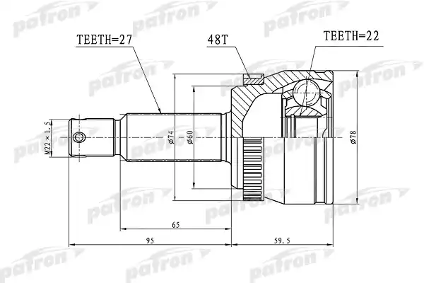 PATRON PCV1018 ШРУС наружный с кольцом ABS задний 27x60x22 ABS:48T KIA SPORTAGE 04-10
