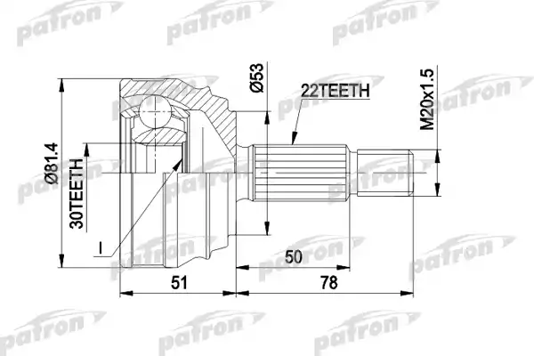 PATRON PCV1021 ШРУС наружн к-кт 22x53x30 VW: GOLF II, JETTA II 8.83-, VENTO 1.4-1.6 11.91-