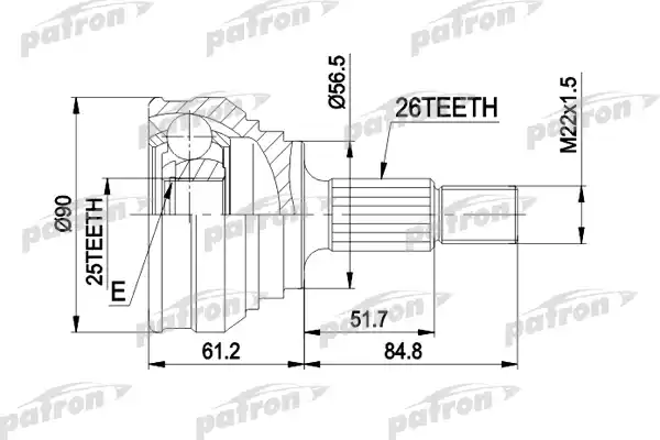 PATRON PCV1025 ШРУС наружн к-кт 26x56.5x25 AUDI: 100 74-12.87