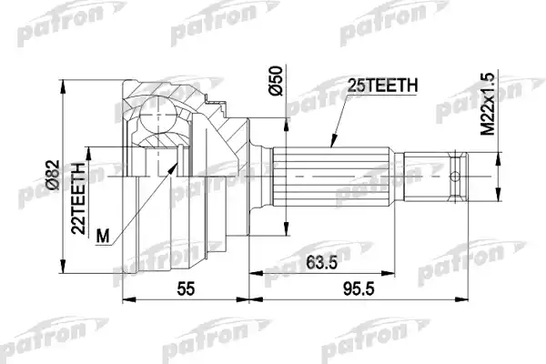 PATRON PCV1026 ШРУС наружн к-кт 25x50x22 MITSUBISHI: COLT 78-05/92, GALANT 1.6 06/84-12/87, LANCER 78-05/92, HYUNDAI: LANTRA 1.5ie РКПП 10/90-11/95,