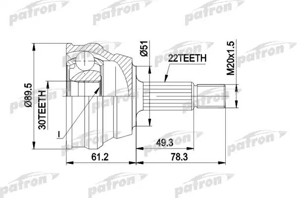 PATRON PCV1050 ШРУС наружн к-кт 22x51x30 AUDI: 80 81-86, 90 84-87, COUPE 83-88, VW: PASSAT 81-88, PASSAT Variant 81-88, PASSAT седан 85-88, SANTANA 81-84