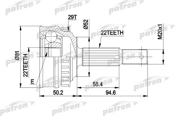 PATRON PCV1056 ШРУС наружн к-кт 22x52x22 D81 ABS:29T OPEL: VECTRA/ASTRA 1.4-1.6 с и без ABS 8.91-