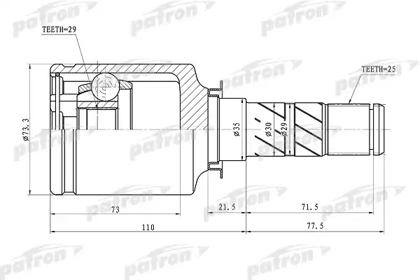 PATRON PCV1068 ШРУС внутренний 25x35x29 SUBARU IMPREZA G12 07-