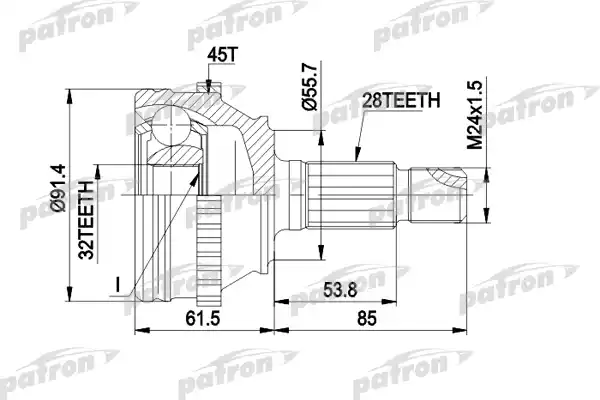 PATRON PCV1090 ШРУС наружн к-кт 28x55.6x32 ABS:45T ROVER: 800 86 - 99, 800 Наклонная задняя часть 86 - 99, 800 купе 92 - 99