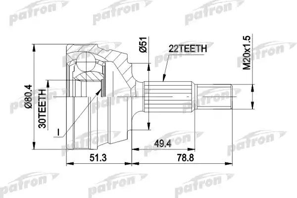 PATRON PCV1096 ШРУС наружн к-кт 22x51x30 AUDI: 80/90 8.80-4.88, VW: PASSAT 1.3-2.0 4.80-3.88