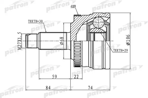PATRON PCV1100 ШРУС наружный с кольцом ABS задний 30x68x29 ABS:48T LAND ROVER RANGE ROVER III 02-12