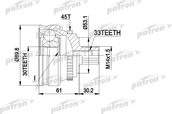 PATRON PCV1112 ШРУС наружн к-кт 33x53x30 ABS:45T AUDI: 80, 90 c ABS 4.88-7.94
