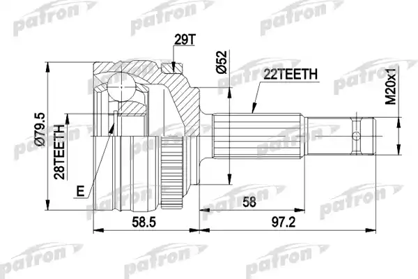 PATRON PCV1116 ШРУС наружн к-кт 22x52x28 ABS:29T OPEL: CORSA B 1.2/1.4/1.7D 93-00