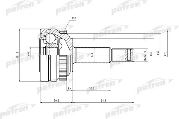 PATRON PCV1118 ШРУС наружн к-кт 22x52x22 ABS:29T OPEL: Astra F 94-98