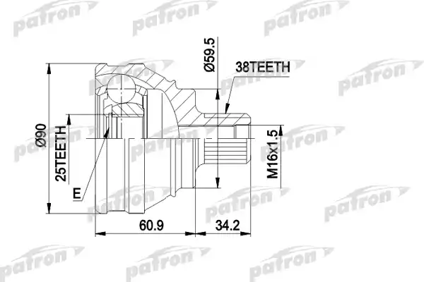 PATRON PCV1119 ШРУС наружн к-кт 38x59.5x25 AUDI: 100 1.8 1.88-12.90