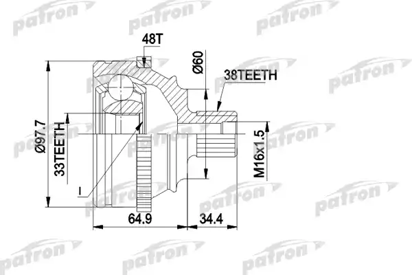 PATRON PCV1124 ШРУС наружн к-кт 38x60.2x33 ABS:48T VW: TRANSPORTER 1.8 12/90-07/92, TRANSPORTER 1.9D/2.0/2.4D/2.5 (CH.70-M-000001 -> CH.70-R-136290), TRANSPORTER 1.9T