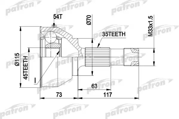 PATRON PCV1132 ШРУС 35x70x45 ABS:54T [Ch. 5235558-]FIAT: DUCATO 18Q с ABS 1.94-, CITROEN: JUMPER 18Q 94-, PEUGEOT: BOXER 18Q c ABS 94-