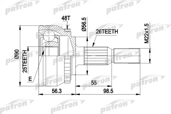 PATRON PCV1133 ШРУС наружн к-кт 26x56.5x25 ABS:48T VOLVO: 850 2.4 кроме турбо 6.91-