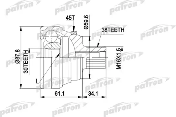 PATRON PCV1140 ШРУС наружн к-кт 38x59.5x30 ABS:45T AUDI: 100 с и без ABS 12.90-7.94, A6 6.94-